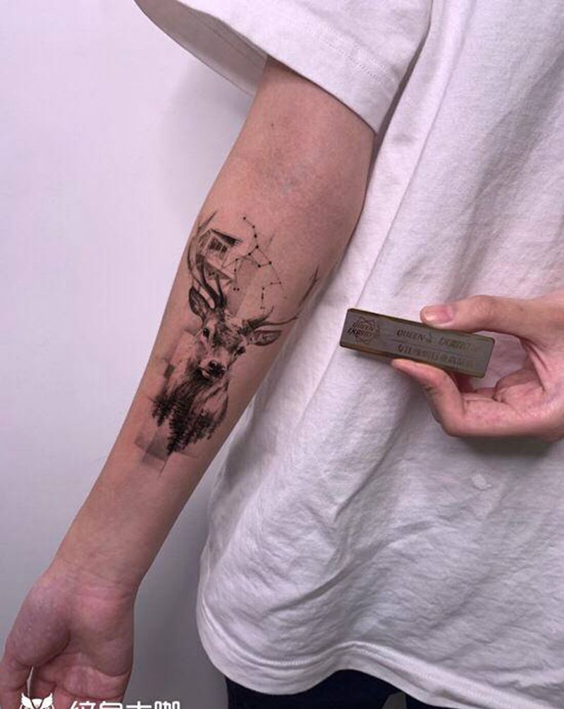 鹿纹身图片_手臂纹身图案