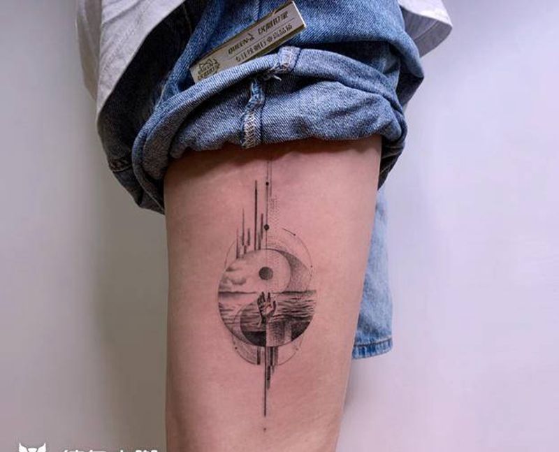 微雕写实作品纹身图片_腿部纹身图案