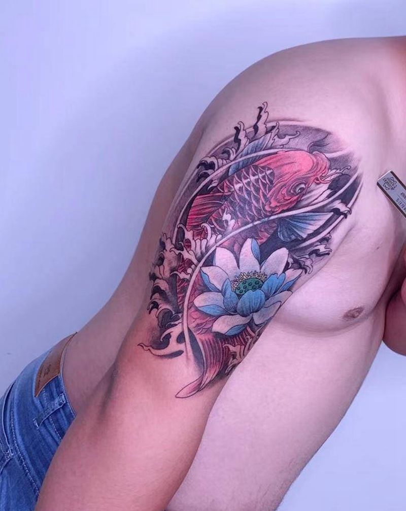 鲤鱼遮盖篇纹身图片_手臂新传统纹身图案