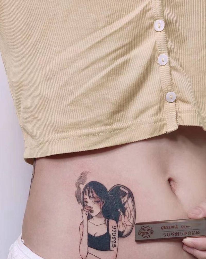 毁图遮盖系列纹身图片_腹部纹身图案