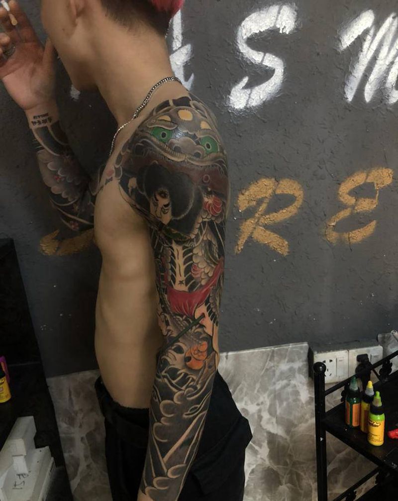 张顺破水门包整臂纹身图片_手臂老传统纹身图案