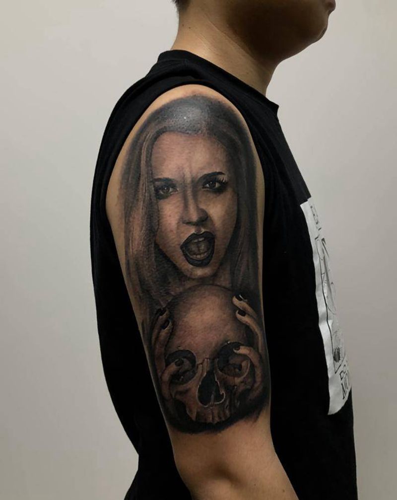 黑灰写实纹身图片_手臂欧美写实纹身图案