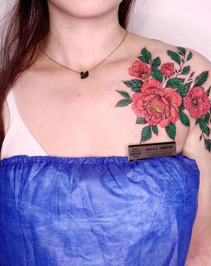 疤痕遮盖后VS疤痕遮盖前纹身图片_肩部Old School纹身图案