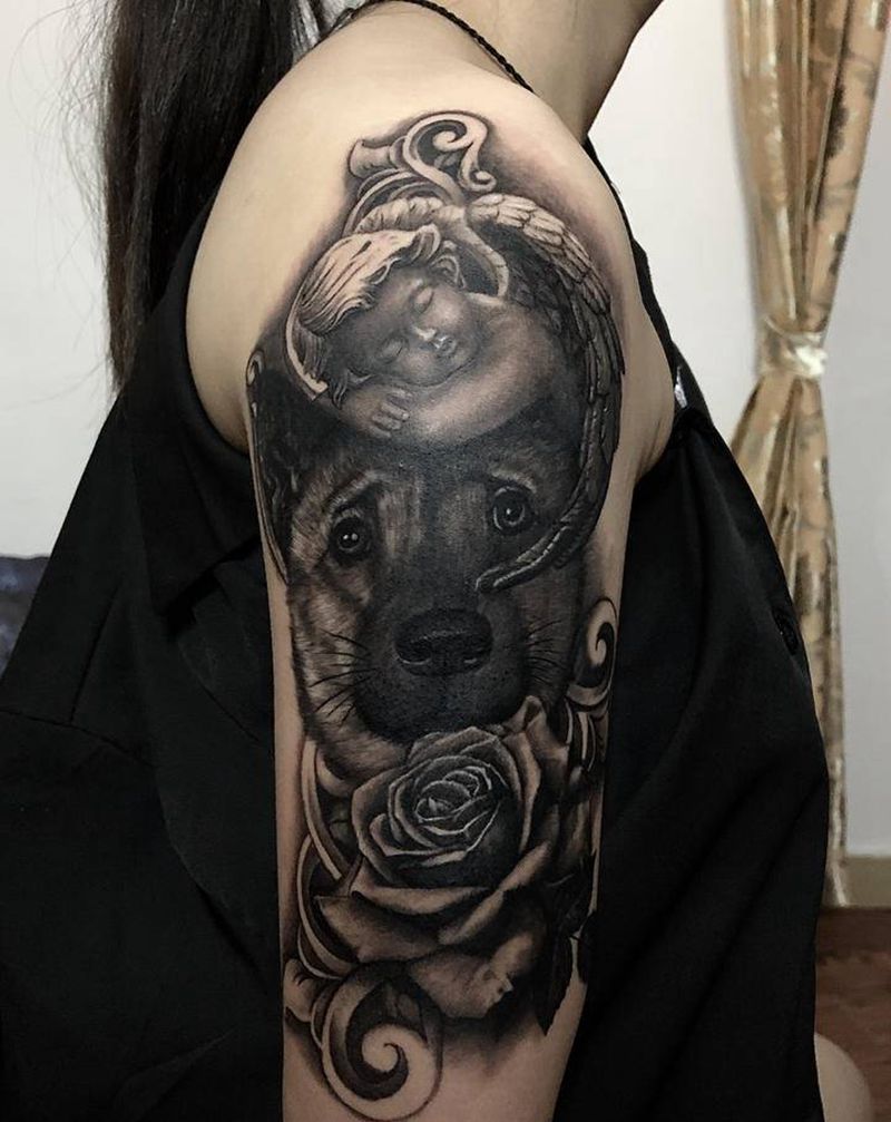 守护纹身图片_手臂欧美写实纹身图案