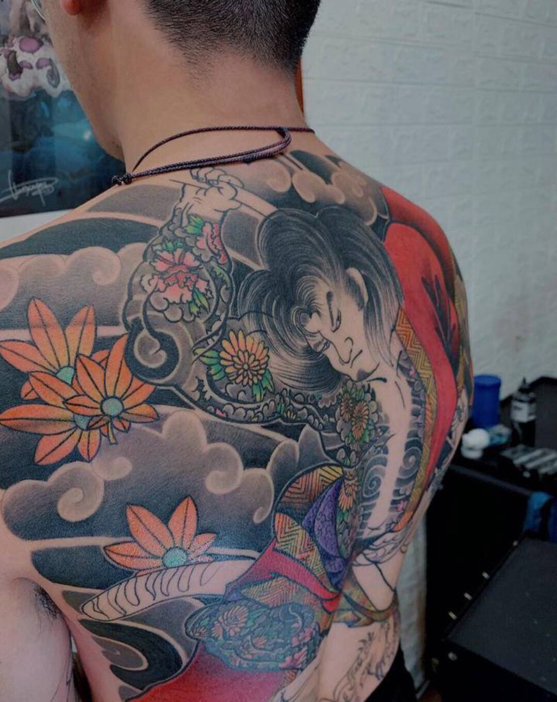 武松打虎纹身图片_背部老传统纹身图案