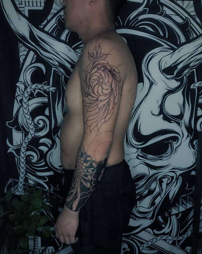 日式花臂纹身图片_手臂老传统纹身图案