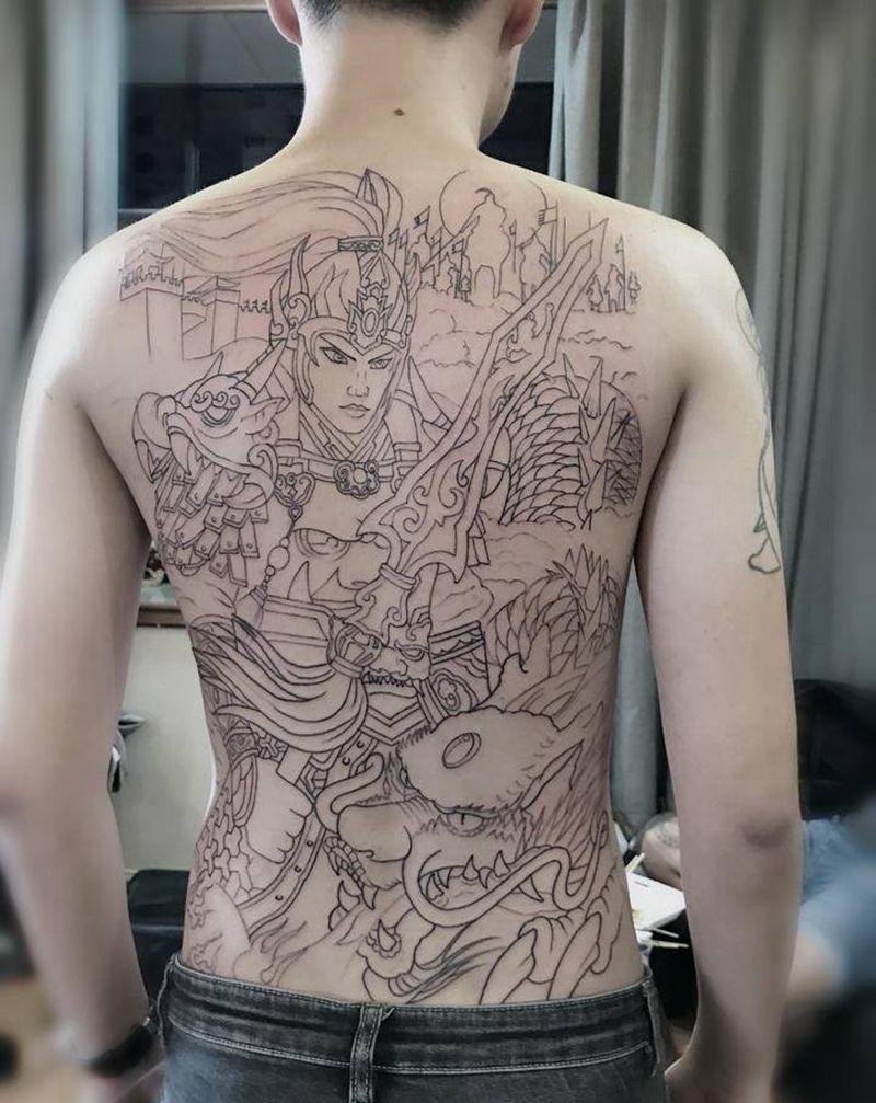 线儿纹身图片_背部新传统纹身图案