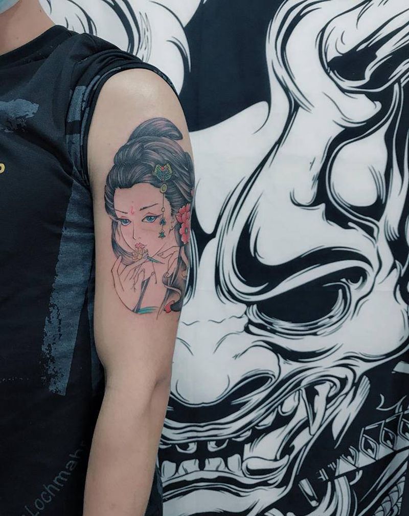 艺伎回忆录纹身图片_手臂新传统水墨纹身图案
