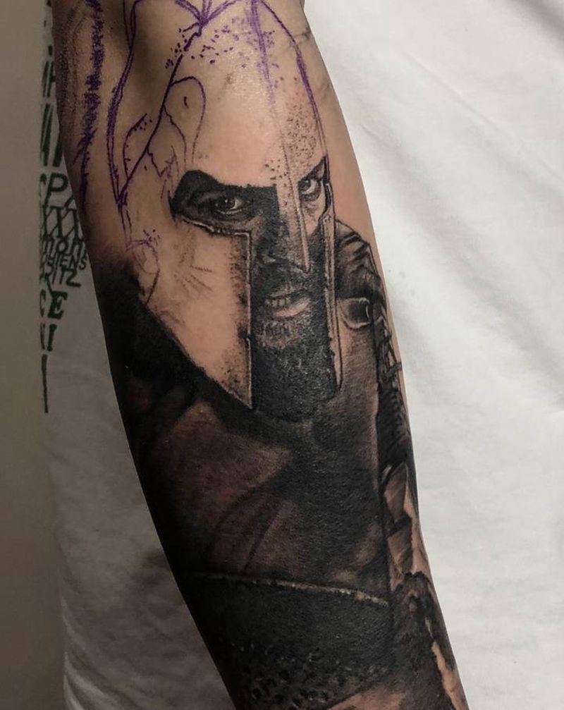 斯巴达勇士纹身图片_手臂欧美写实纹身图案