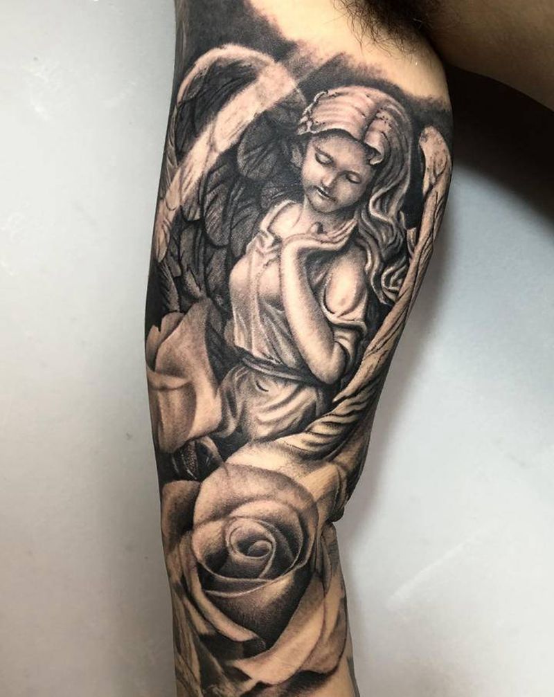 天使纹身图片_手臂欧美写实纹身图案