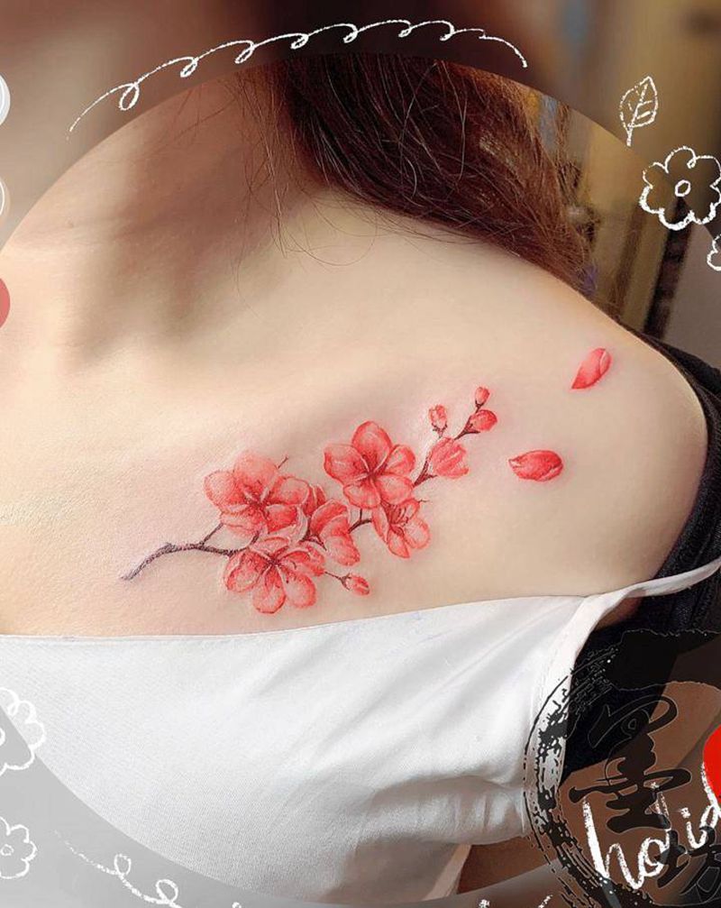 桃花纹身图片_胸部纹身图案