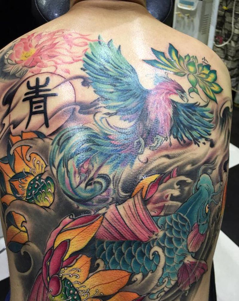 一个组合的背纹身图片_背部新传统纹身图案