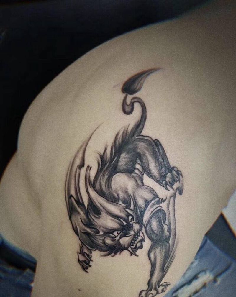 穷奇纹身图片_肩部新传统纹身图案