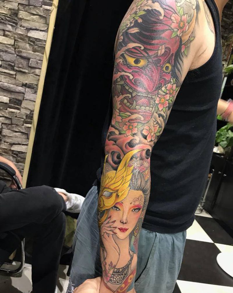 般若与艺妓纹身图片_手臂纹身图案