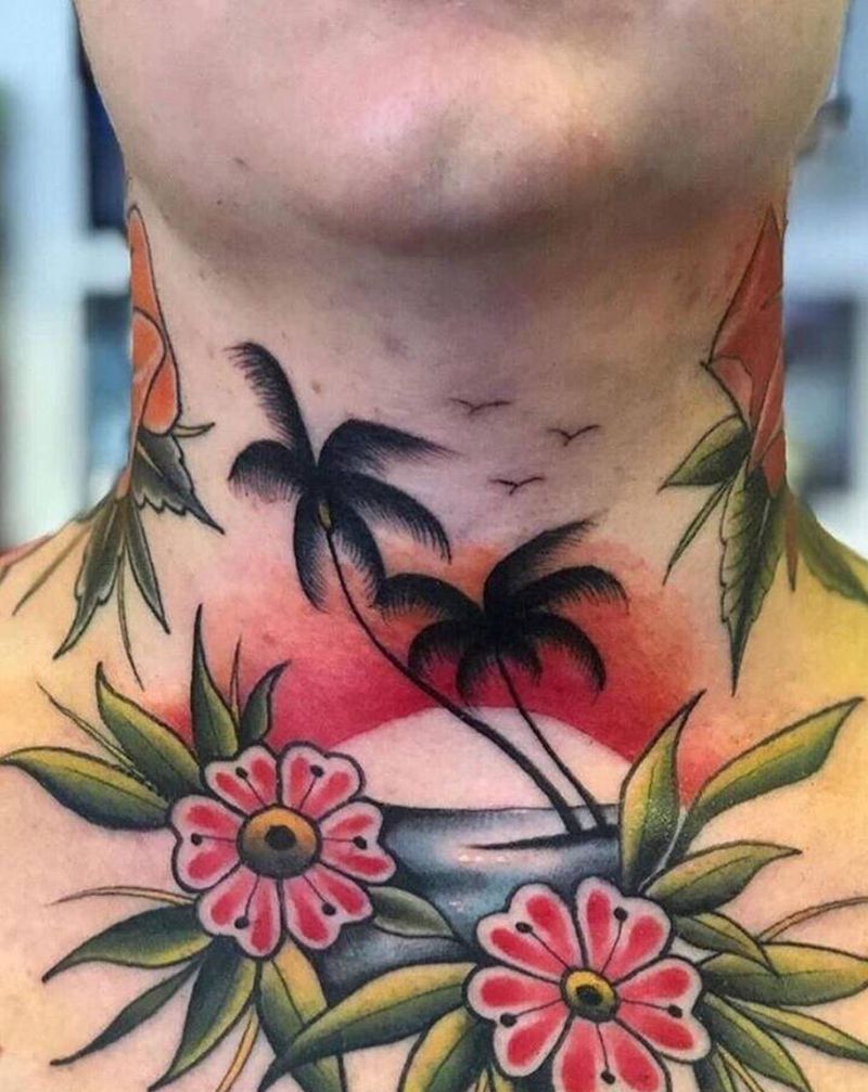 old school纹身图片_颈部Old School纹身图案