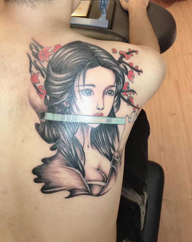 艺妓纹身图片_肩部纹身图案