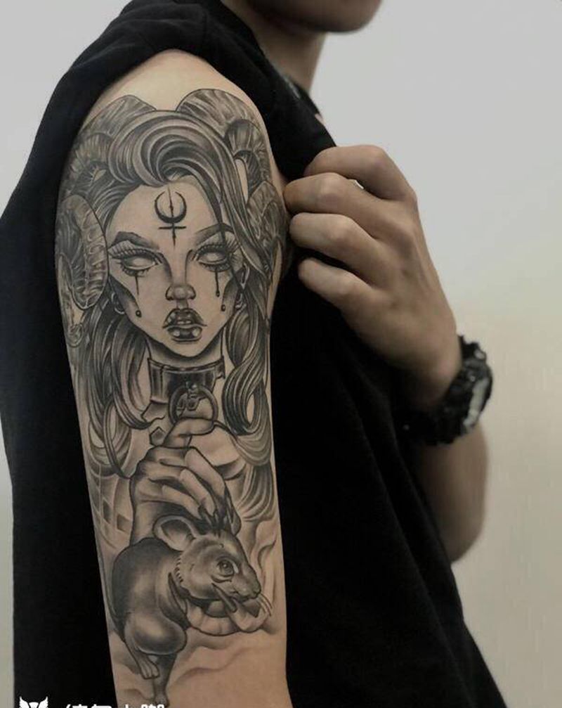 生肖 星座♈️纹身图片_手臂欧美写实纹身图案