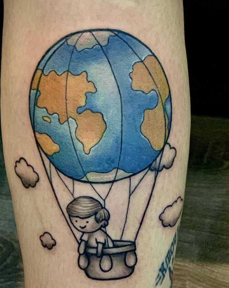 热气球纹身图片_腿部Old School纹身图案