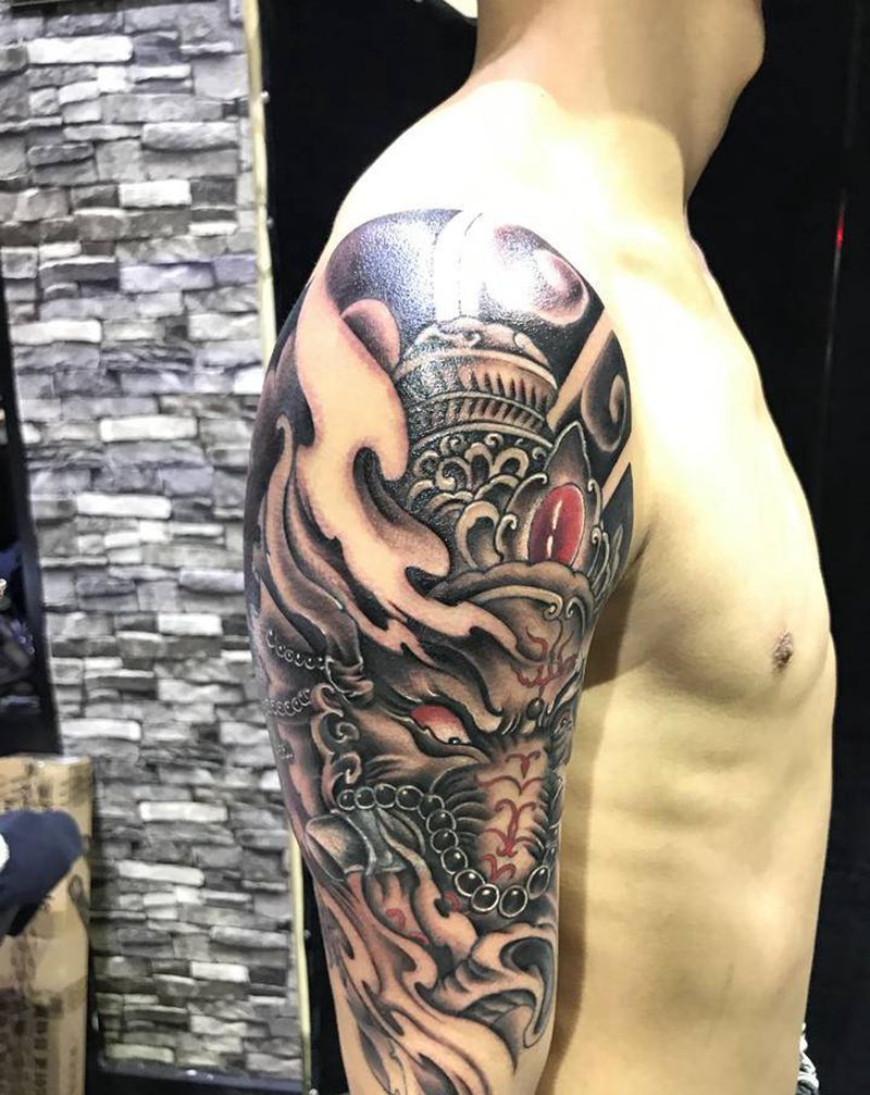 象神盖旧图纹身图片_手臂新传统纹身图案