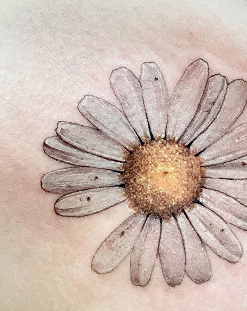 雏菊纹身图片_胸部水彩纹身图案