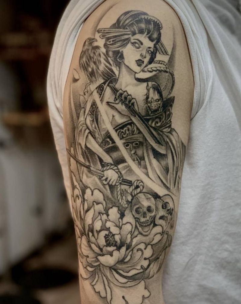 艺妓纹身图片_手臂新传统纹身图案