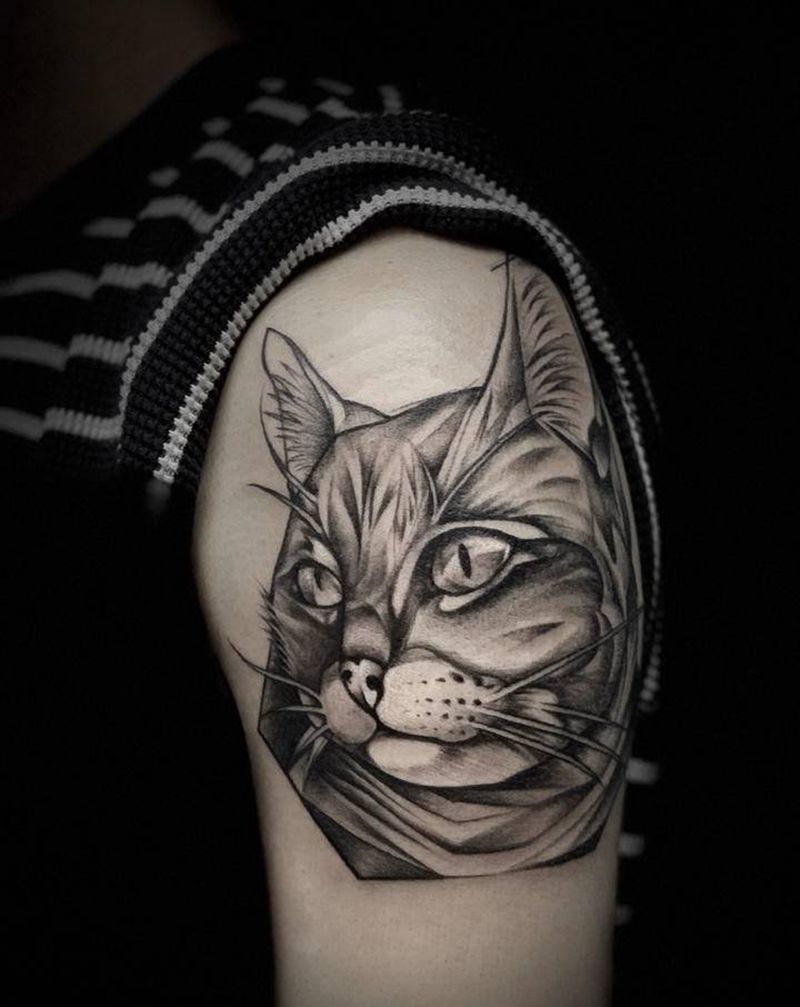 猫纹身图片_手臂Old School纹身图案
