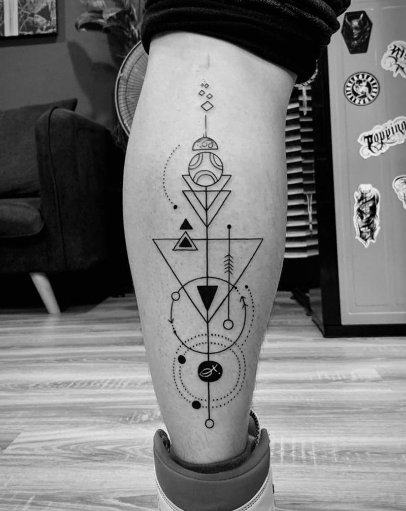 几何纹身图片_腿部几何纹身图案