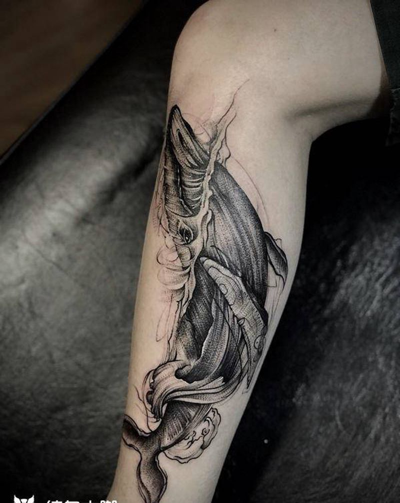 鲲纹身图片_腿部几何纹身图案