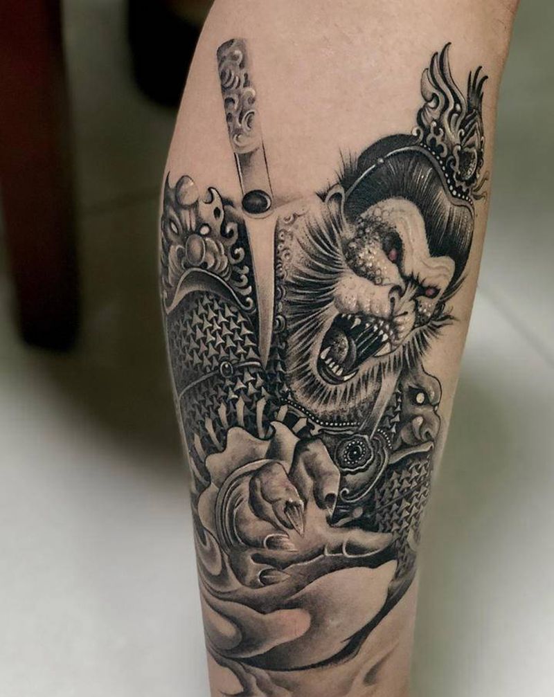 悟空 恢复纹身图片_腿部新传统纹身图案