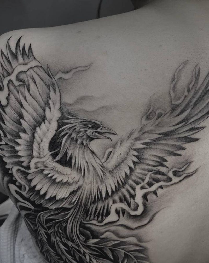 凤凰纹身图片_背部新传统纹身图案