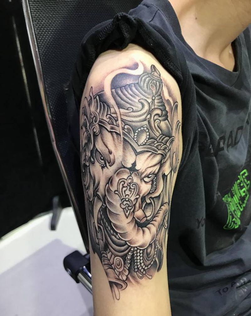 象神盖旧纹身纹身图片_手臂纹身图案