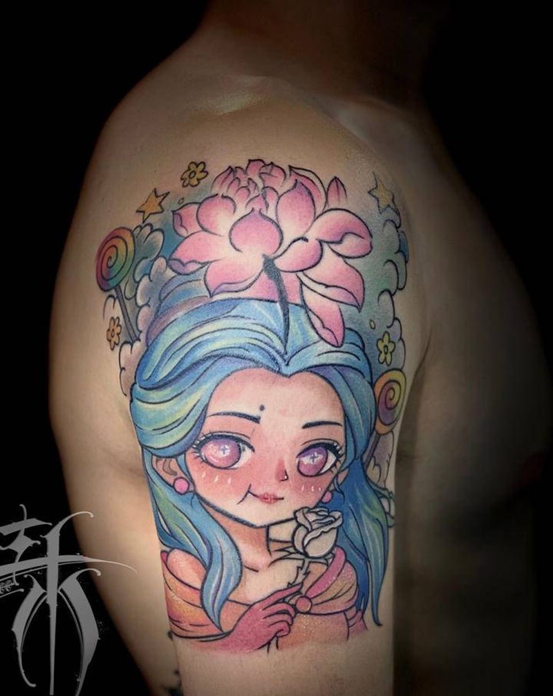 修改纹身图片_手臂Old School水彩纹身图案