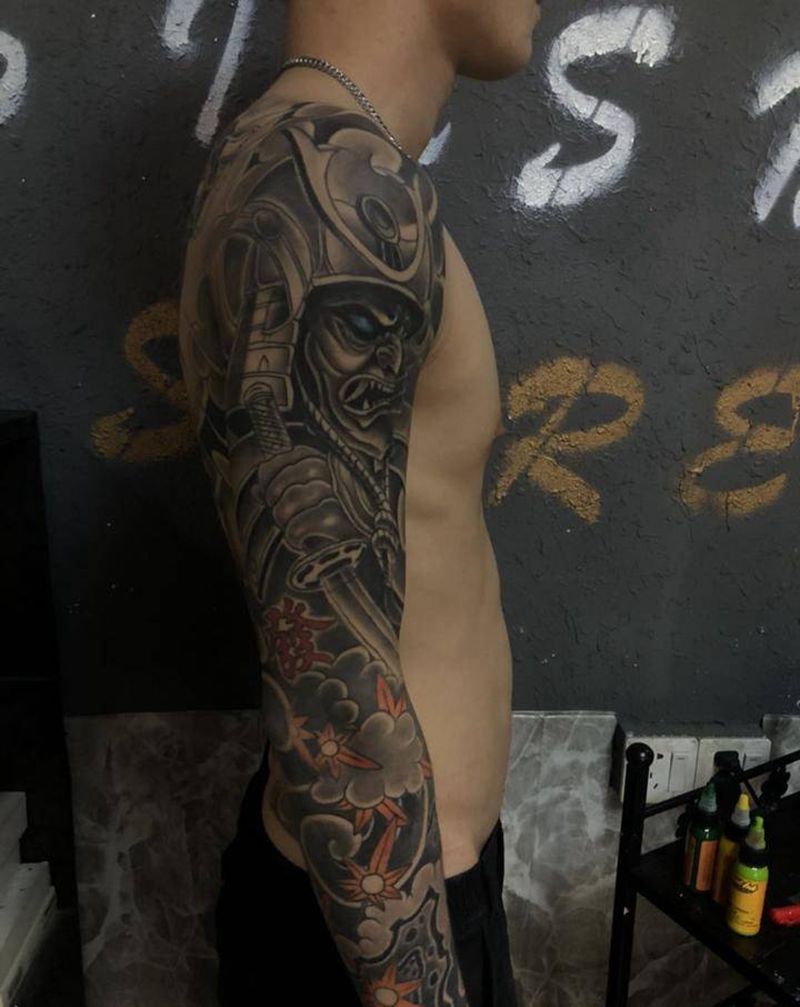 鬼武士纹身图片_手臂老传统新传统纹身图案