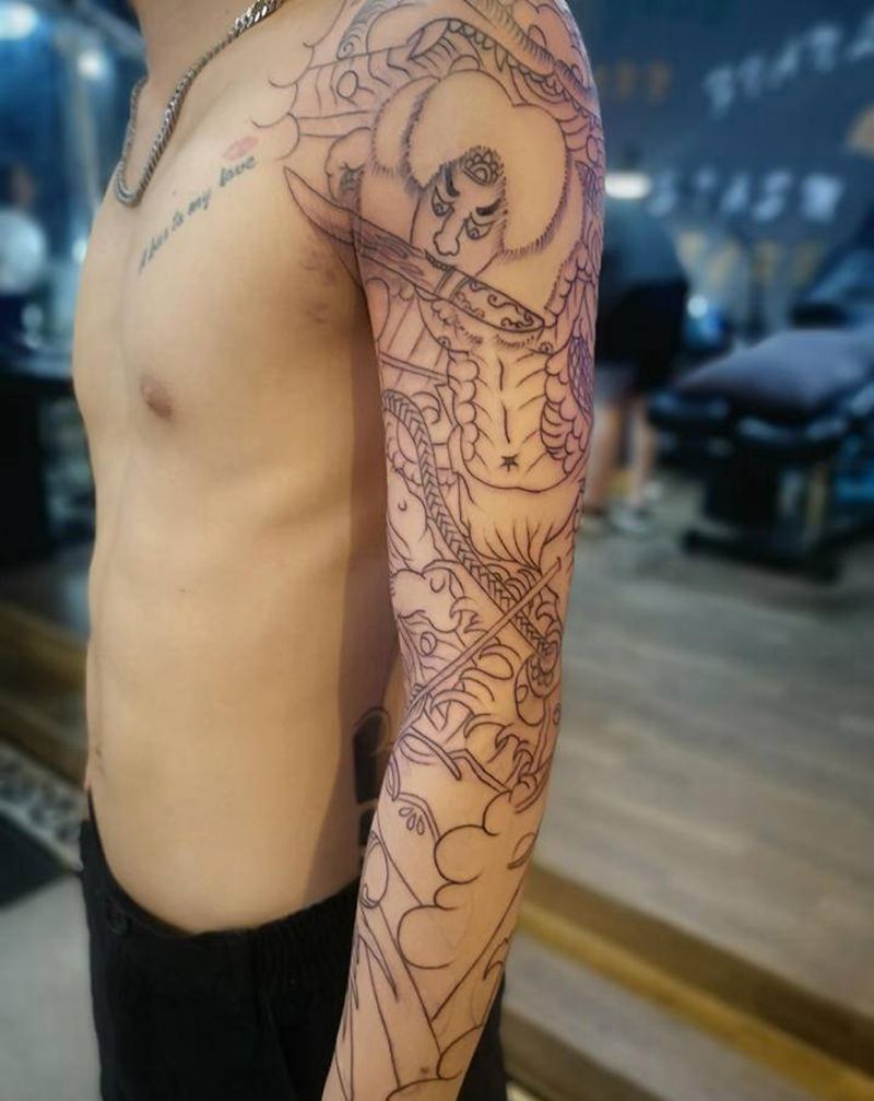 张顺破水门纹身图片_手部老传统新传统纹身图案