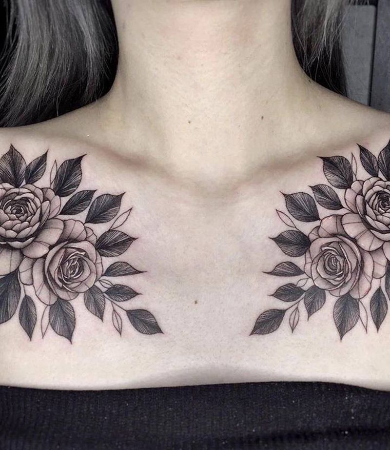 素花纹身图片_胸部纹身图案