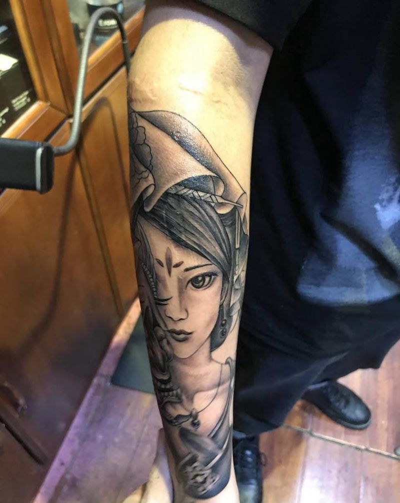 艺妓纹身图片_手臂新传统纹身图案