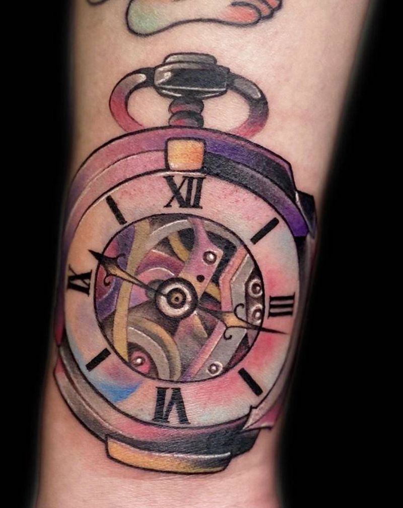 时钟纹身图片_手臂Old School纹身图案
