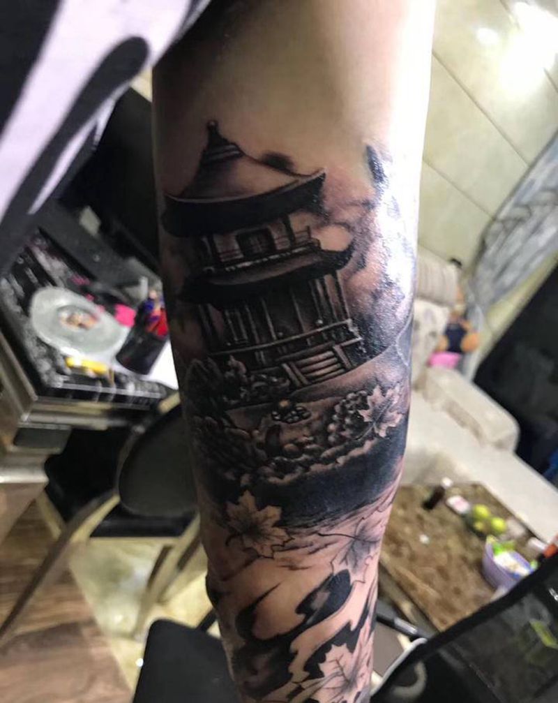 古风塔纹身图片_手臂纹身图案