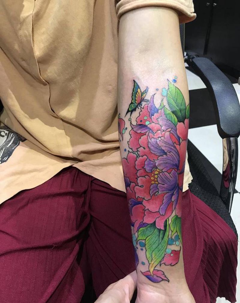 富贵牡丹纹身图片_手臂纹身图案