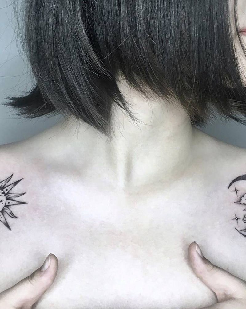 太阳与月亮纹身图片_肩部纹身图案