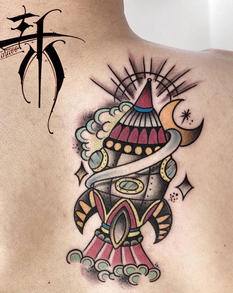 火箭纹身图片_背部Old School纹身图案