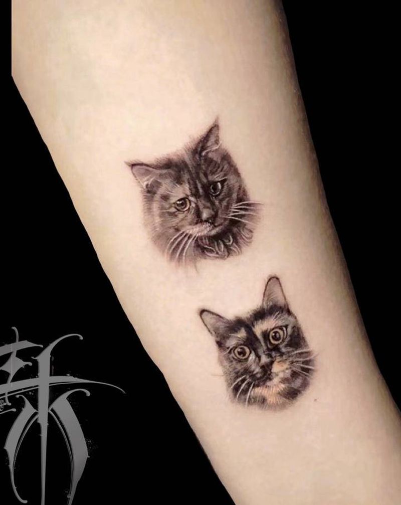 猫纹身图片_手臂欧美写实纹身图案