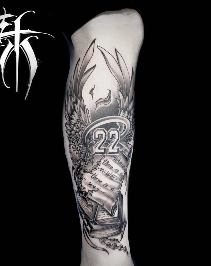 翅膀纹身图片_腿部新传统纹身图案