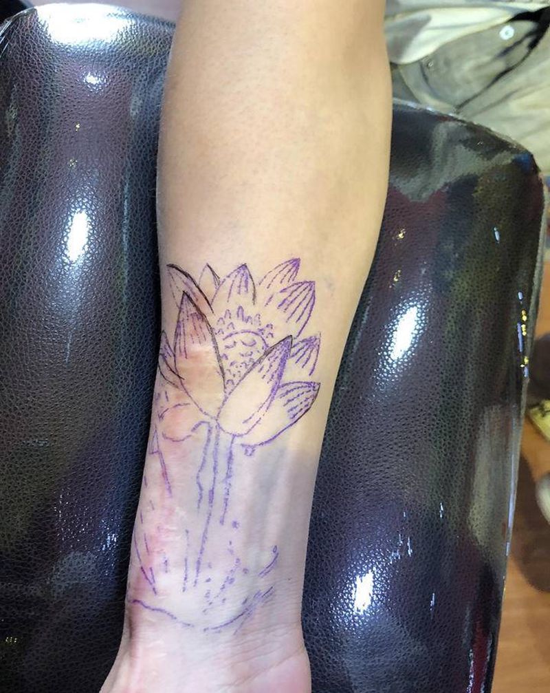 遮盖疤痕纹身图片_手臂水墨纹身图案