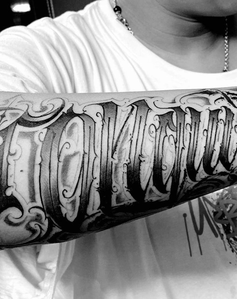 字纹身图片_手臂花体字纹身图案