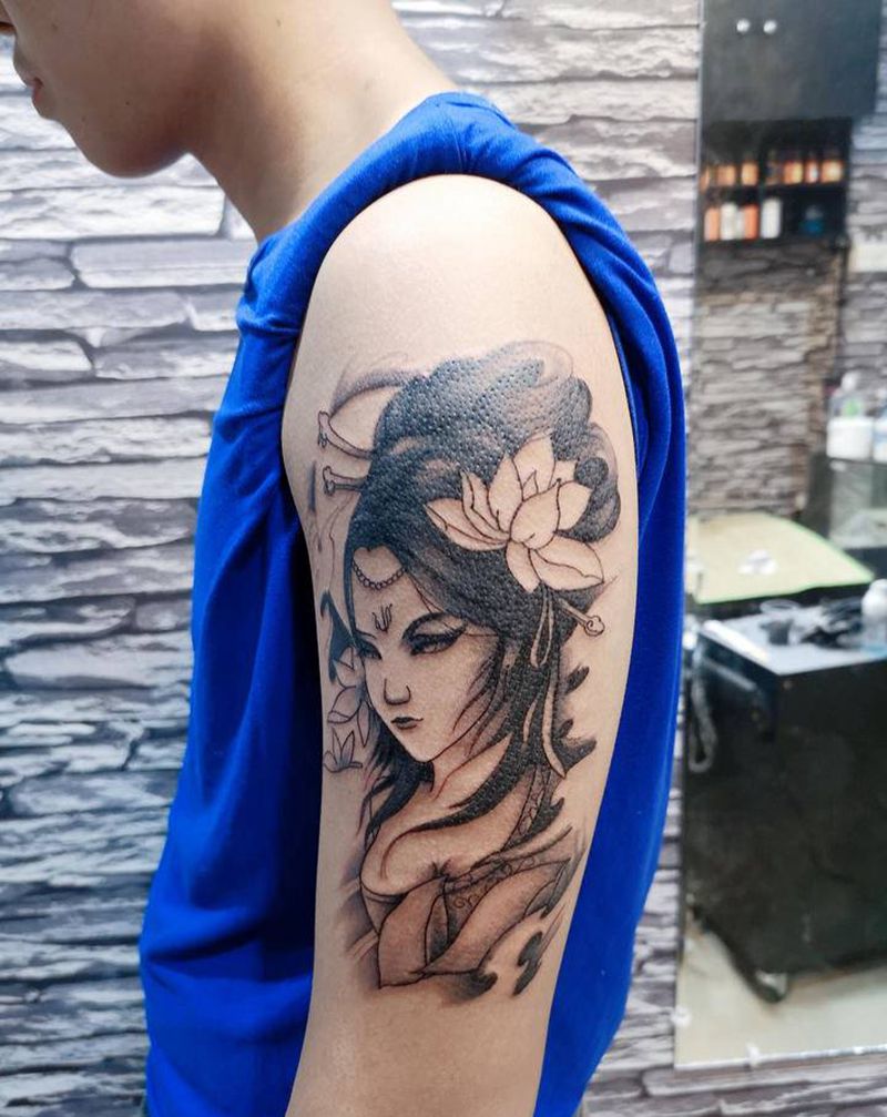 艺妓黑灰2.0纹身图片_手臂新传统纹身图案