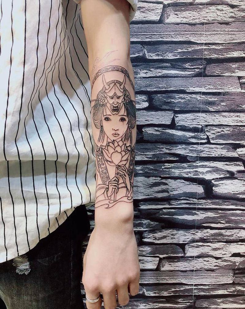 艺妓线条2.1纹身图片_手部手臂新传统纹身图案