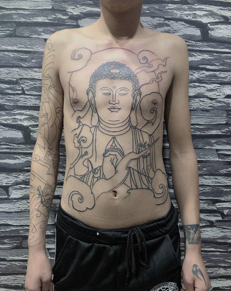 如来纹身图片_胸部腹部老传统新传统纹身图案