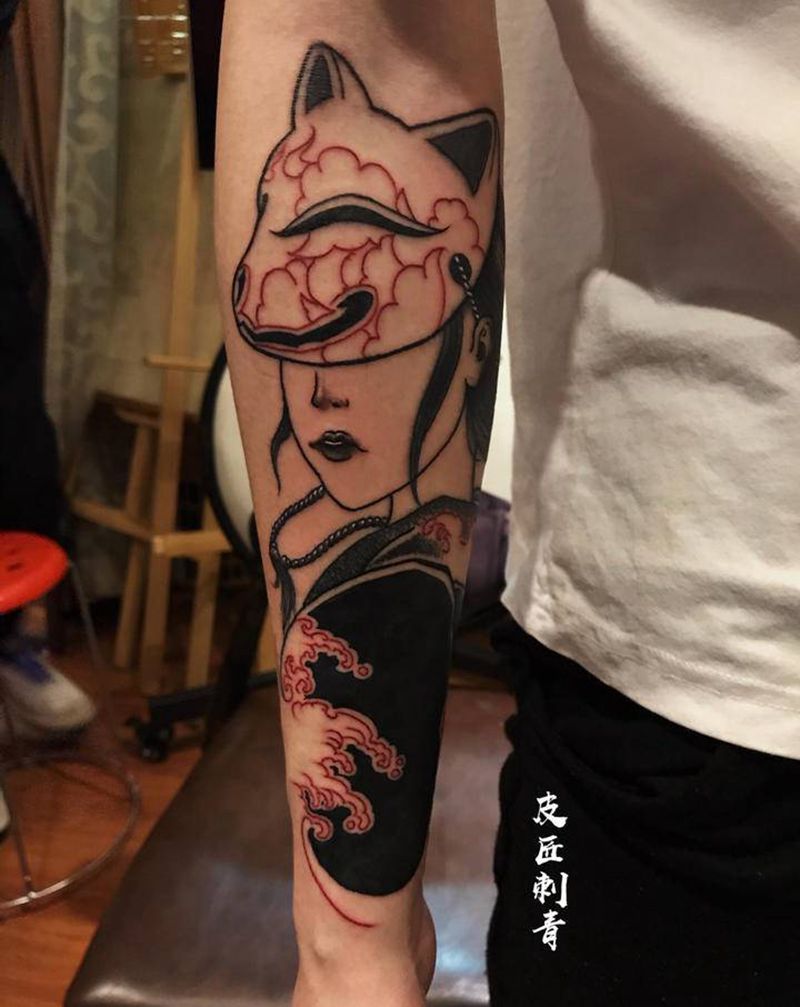 艺妓纹身图片_手臂新传统纹身图案