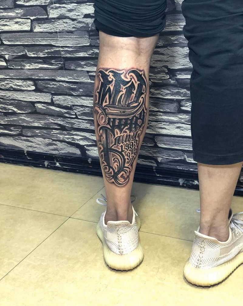 定制花体字纹身图片_腿部花体字纹身图案